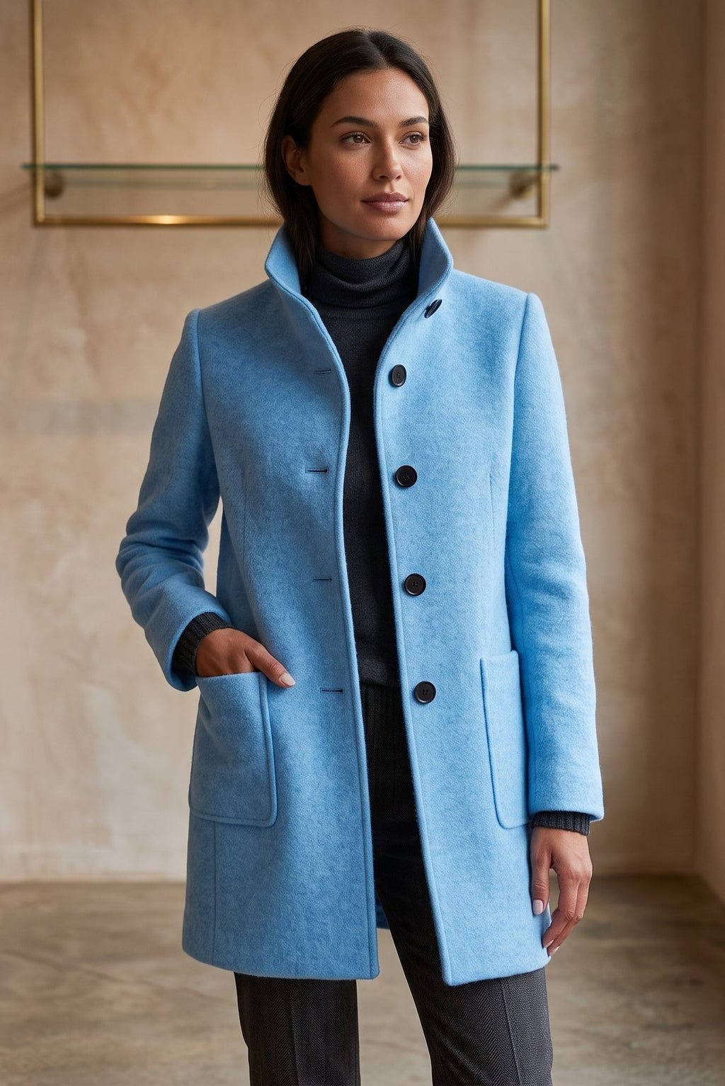 Manteau long à col classique avec boutons élégants