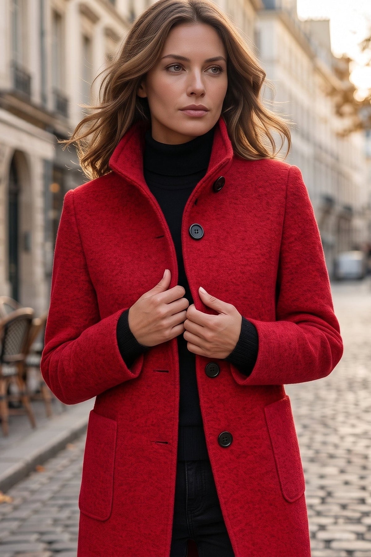 Manteau long à col classique avec boutons élégants
