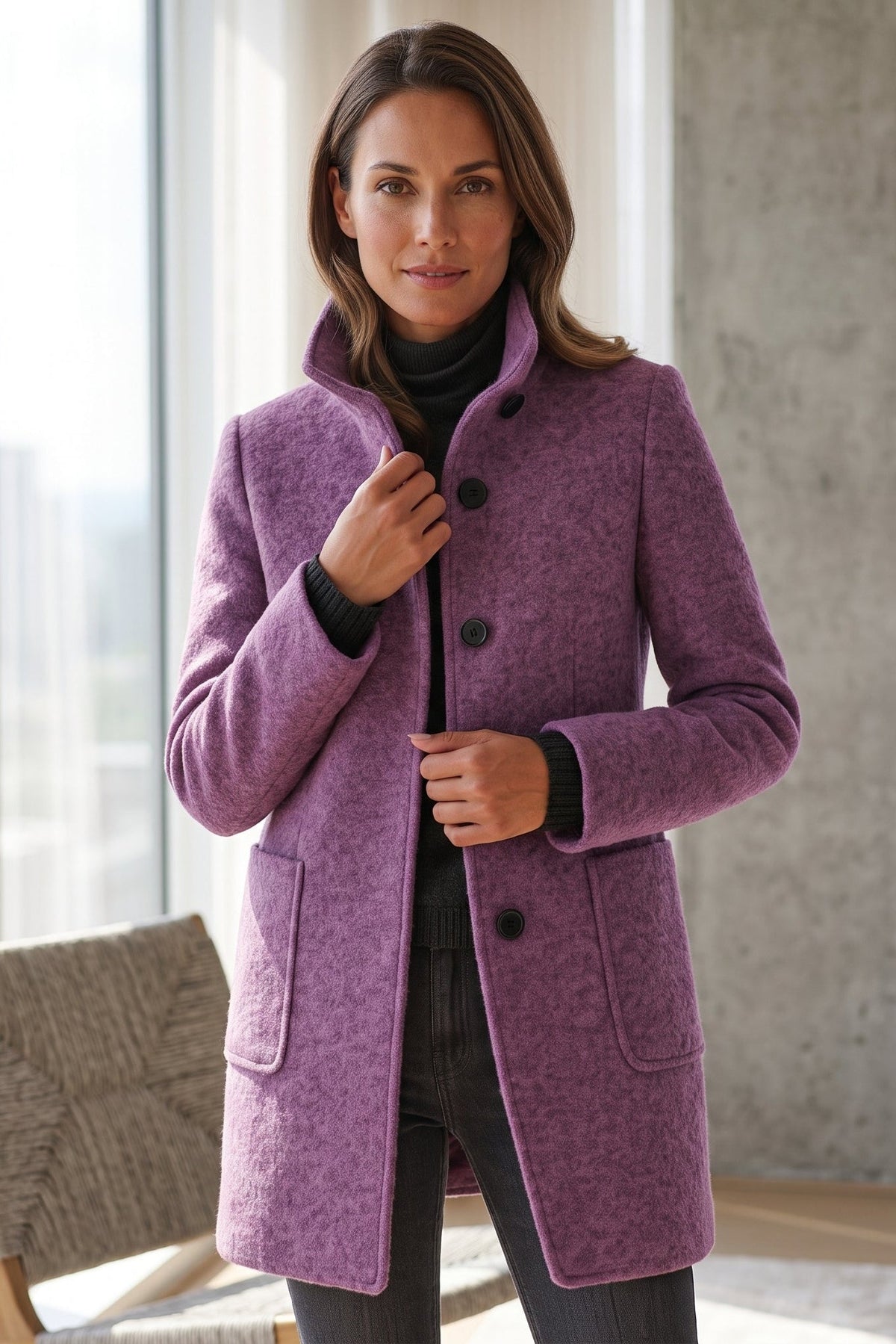 Manteau long à col classique avec boutons élégants