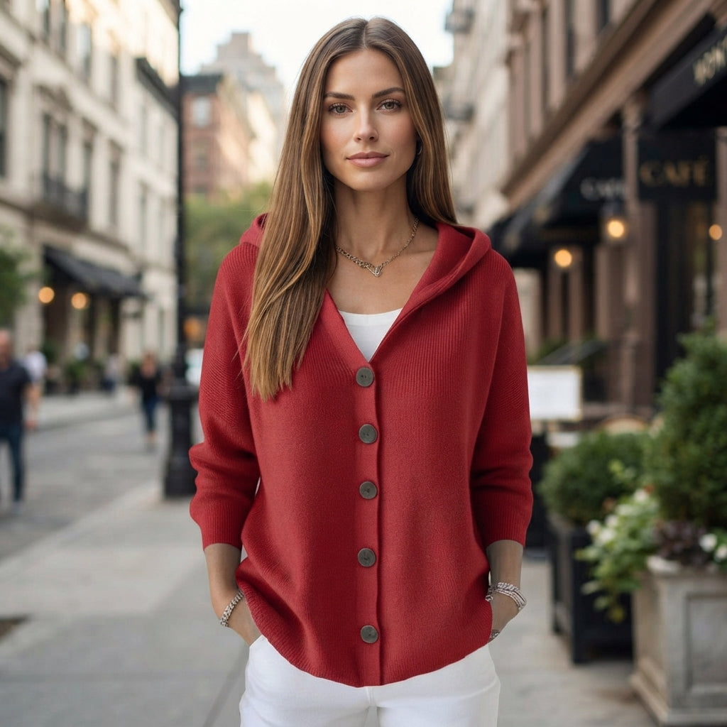 Cardigan à boutons avant avec capuche décontracté
