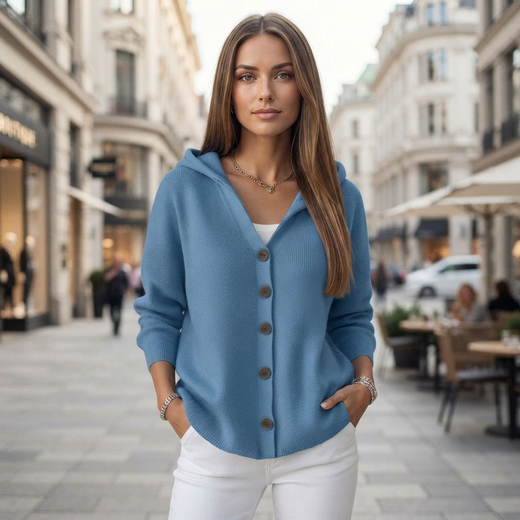 Cardigan à boutons avant avec capuche décontracté