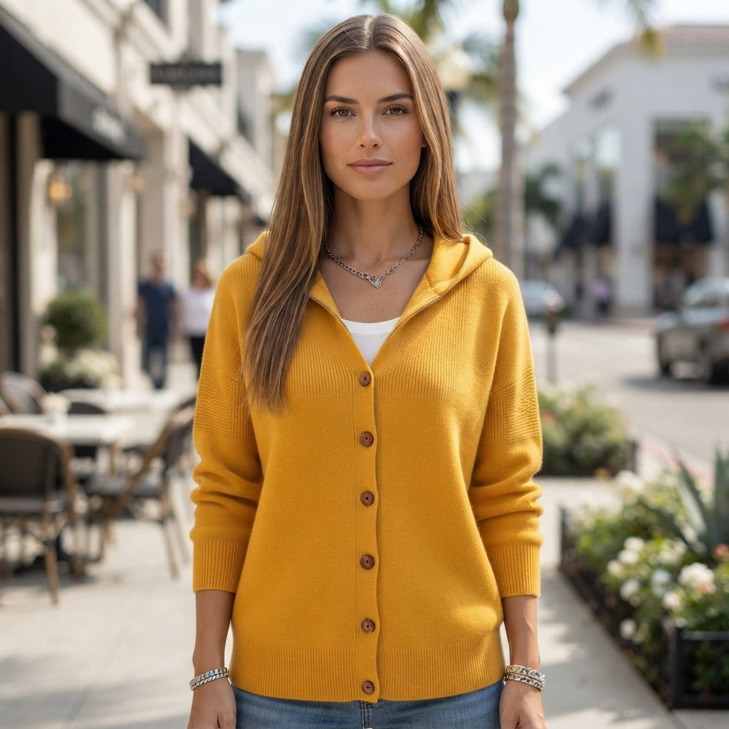 Cardigan à boutons avant avec capuche décontracté