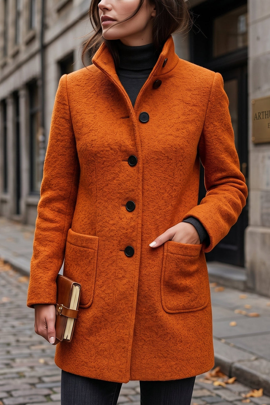 Manteau long à col classique avec boutons élégants