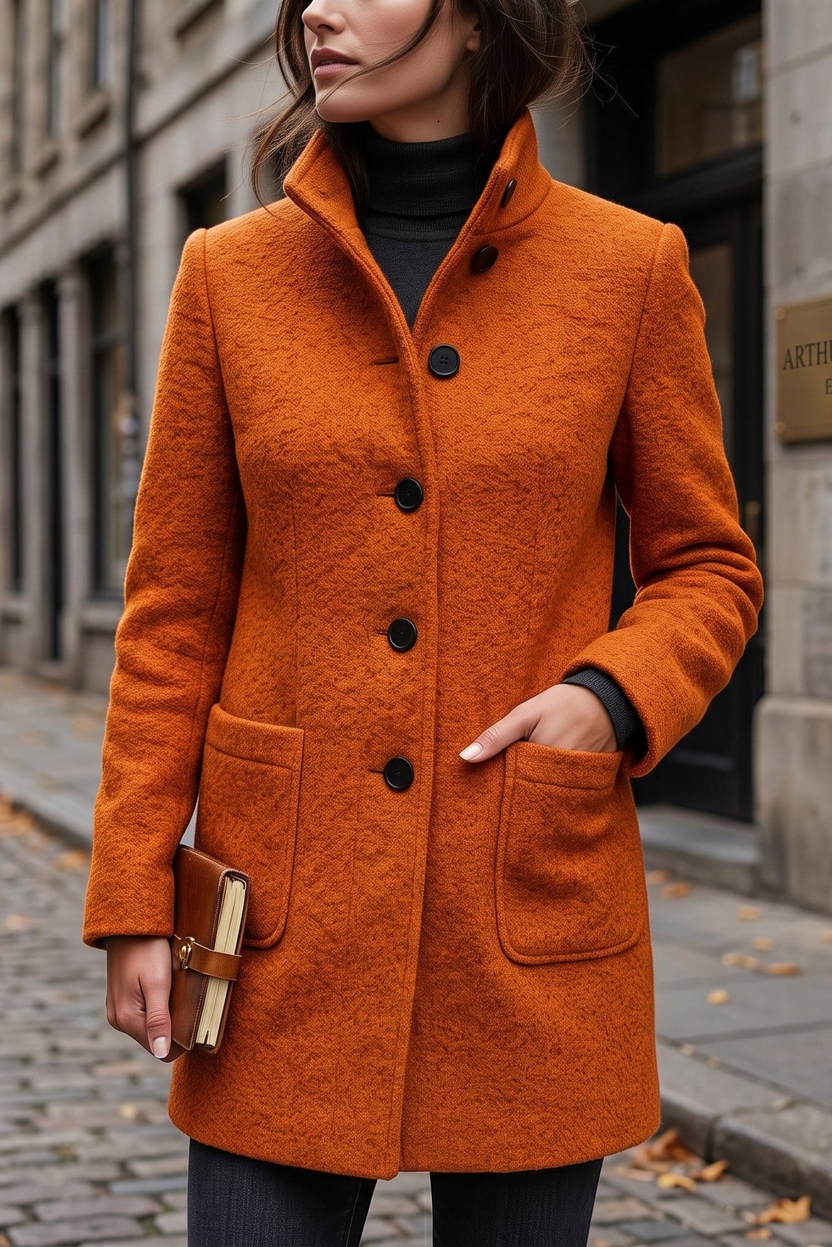 Manteau long à col classique avec boutons élégants