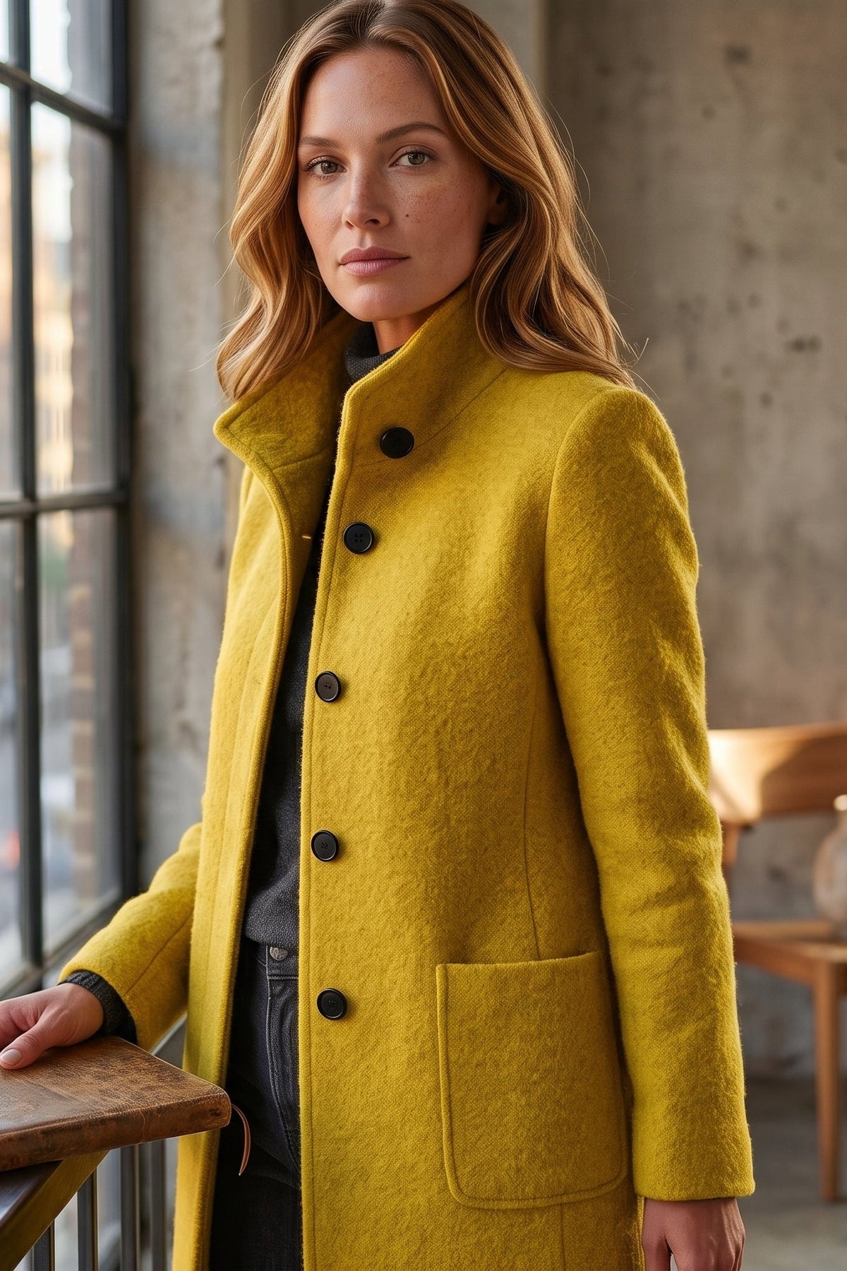 Manteau long à col classique avec boutons élégants