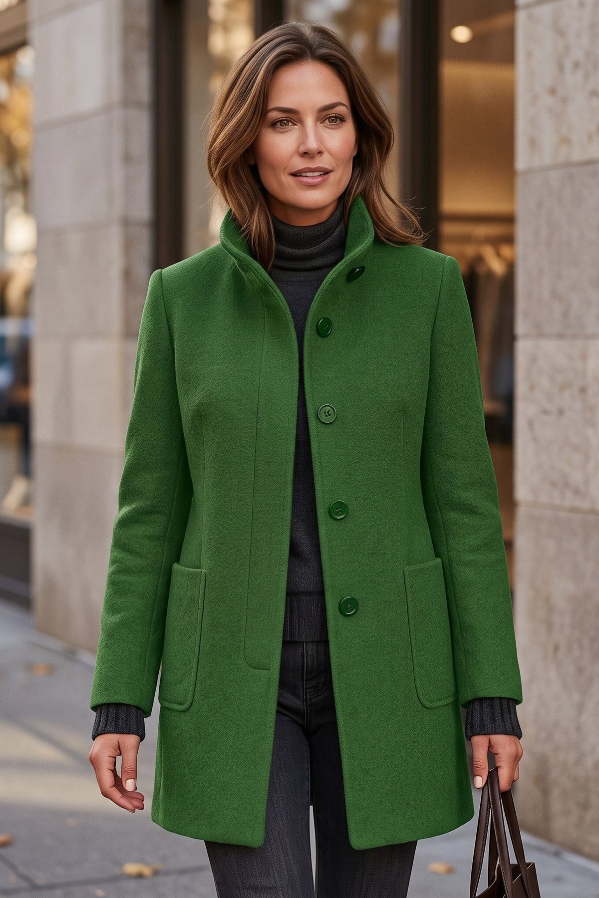 Manteau long à col classique avec boutons élégants