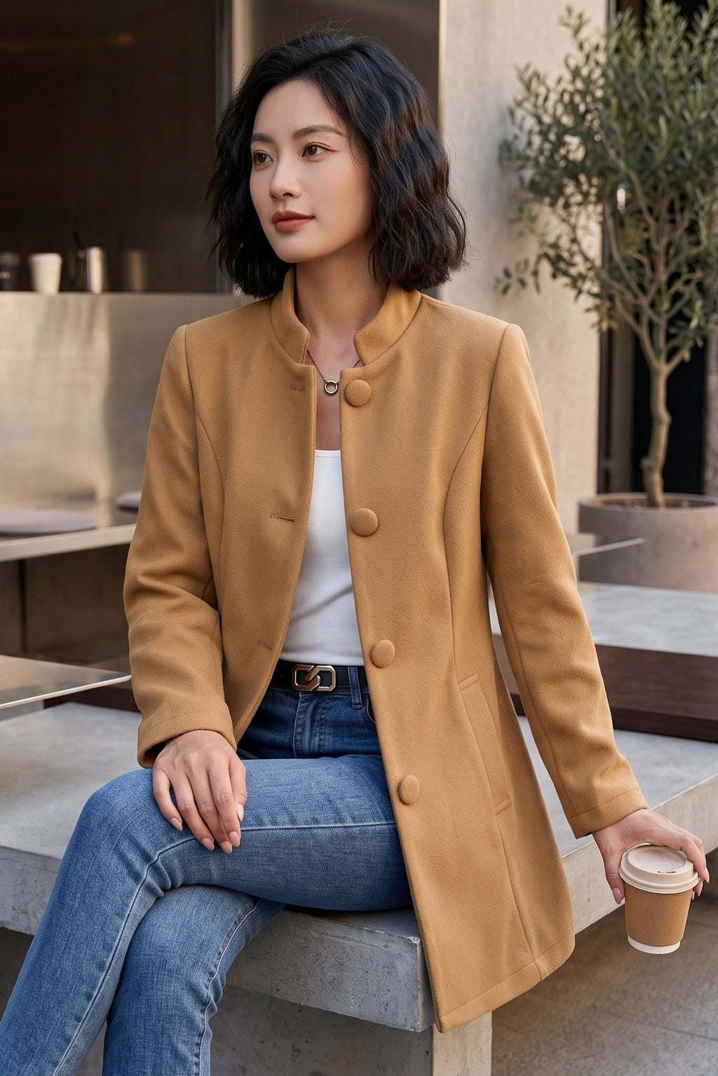 Blazer Long Élégant à Devant Ouvert