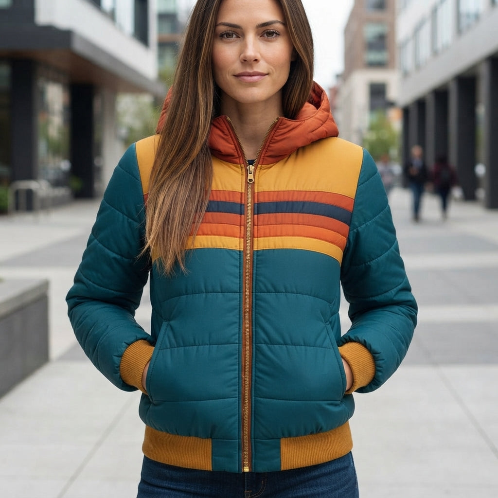 Veste Puffer Matelassée Rayée à Fermeture Éclair