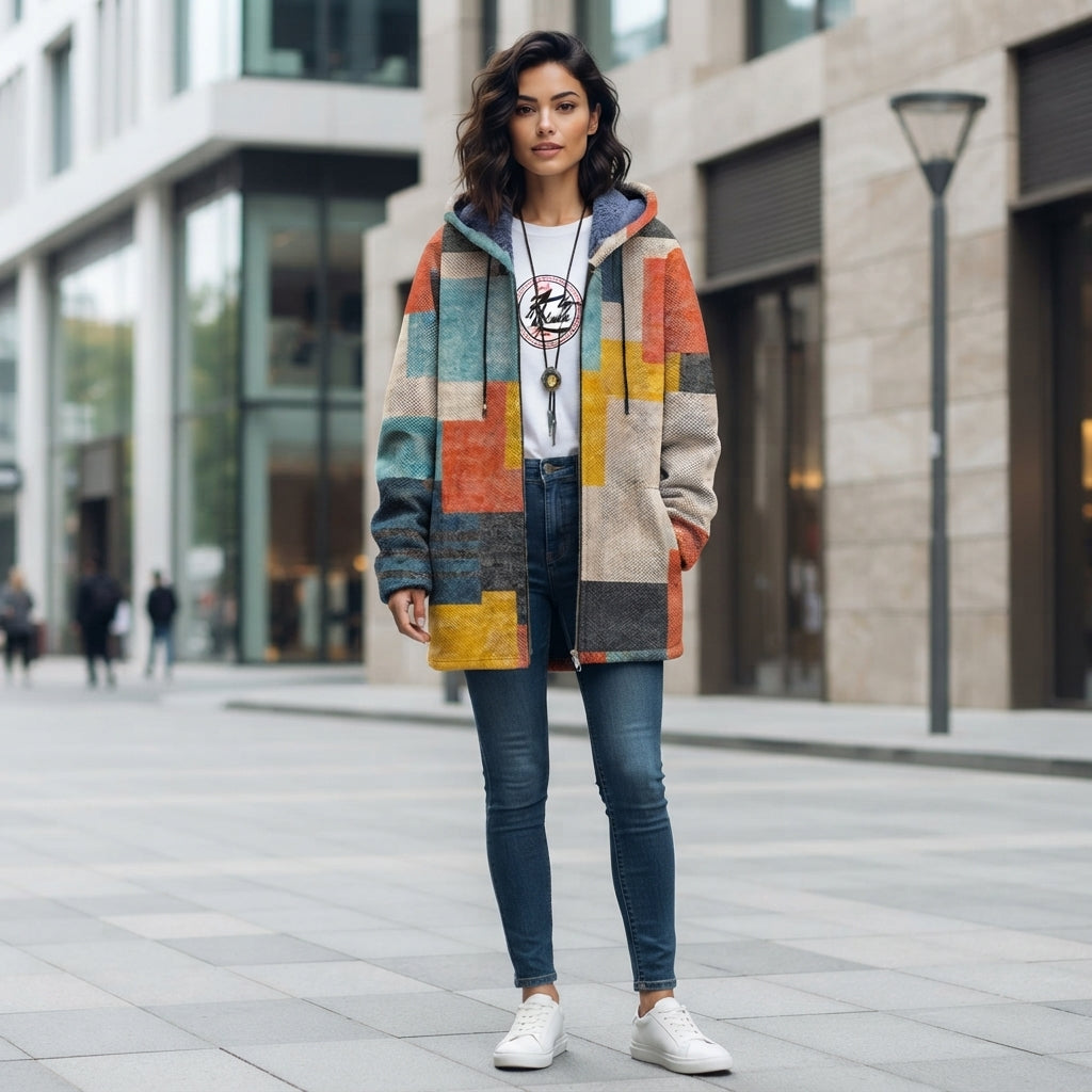 Veste décontractée à capuche graphique zippée