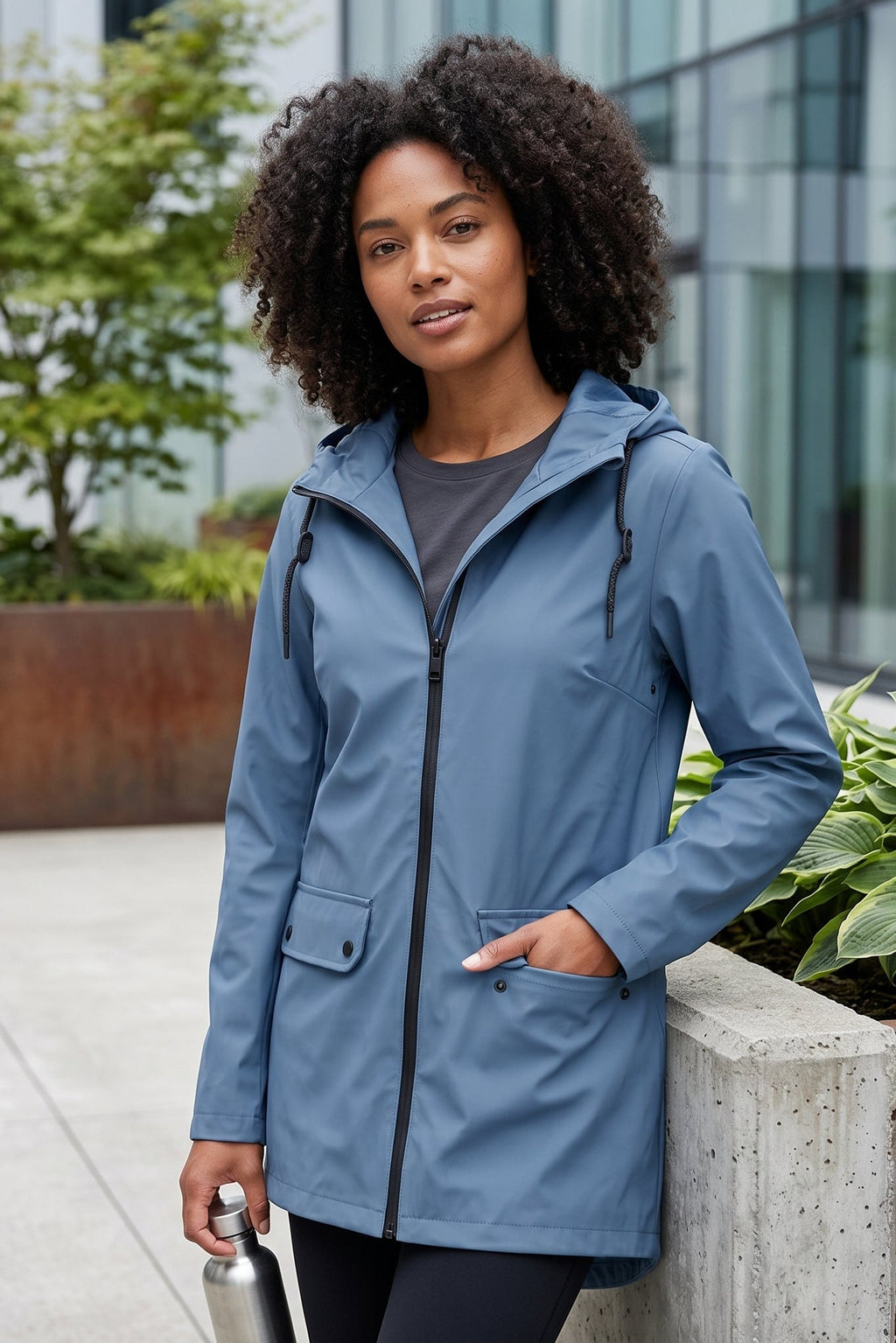 Manteau utilitaire à capuche et fermeture éclair longue
