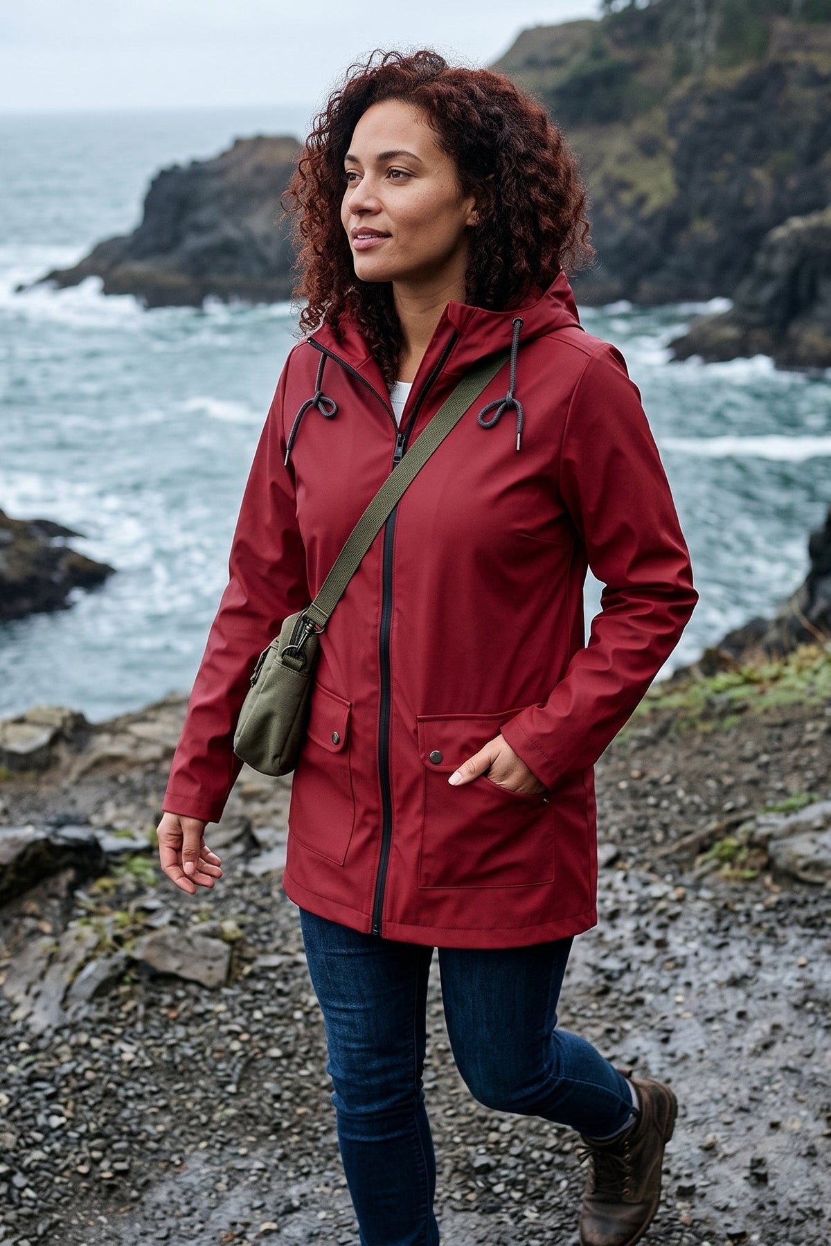 Manteau utilitaire à capuche et fermeture éclair longue