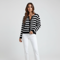 Cardigan Rayé Femme avec Décolleté en V et Boutons Dorés