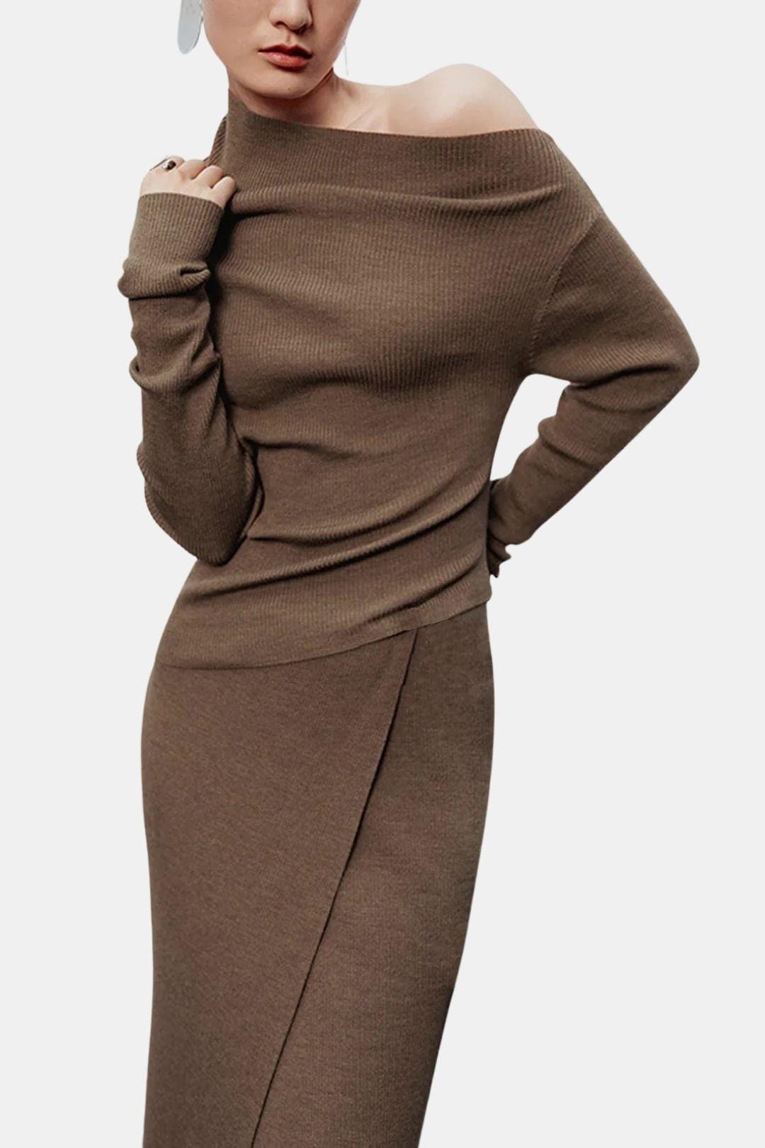 Top En Maille Avec Encolure Asymétrique Et Manches Longues Pour Femme | Idéal Pour Usage Quotidien