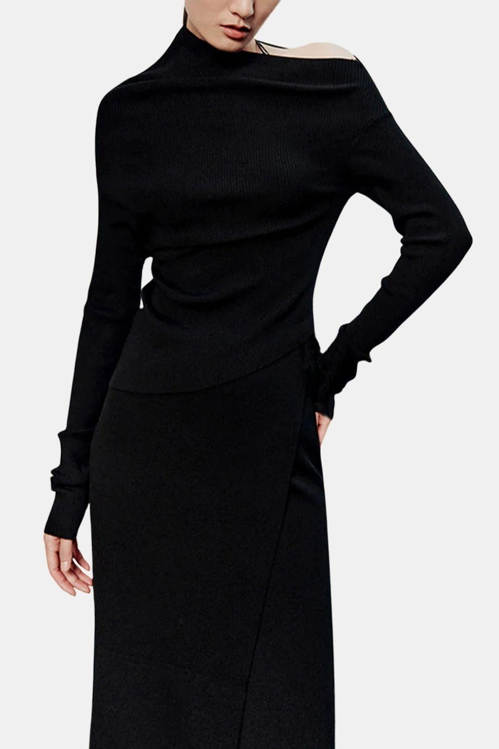 Top En Maille Avec Encolure Asymétrique Et Manches Longues Pour Femme | Idéal Pour Usage Quotidien