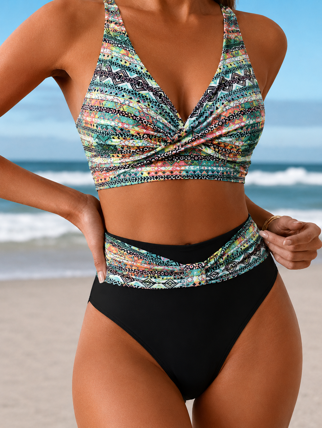 Valentina | Maillot de bain géométrique pour femmes avec décolleté en V