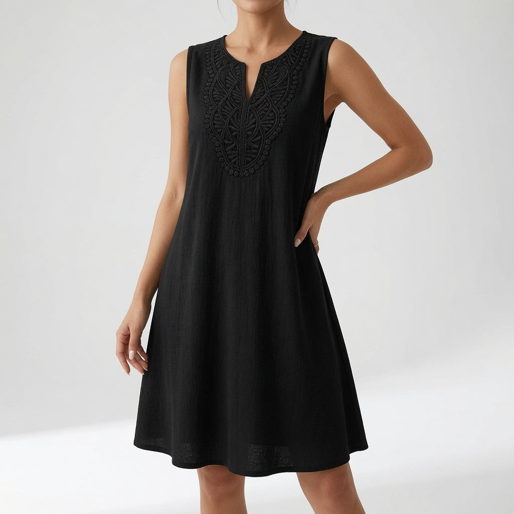Greteph | Robe midi élégante avec décolleté brodé