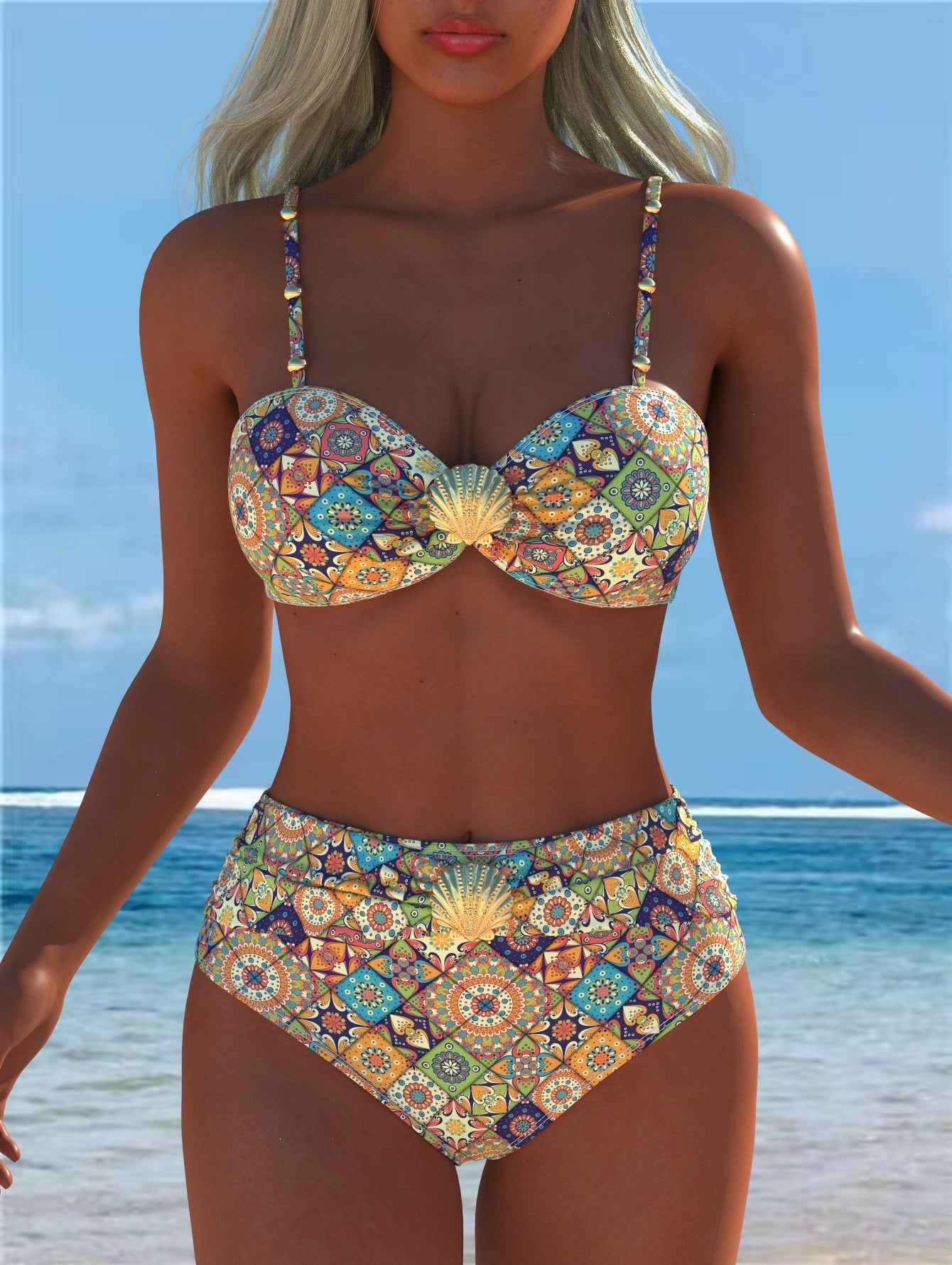 Ensemble de bikini pour femmes avec haut balconnet élégant et shorts de bain taille haute R&B