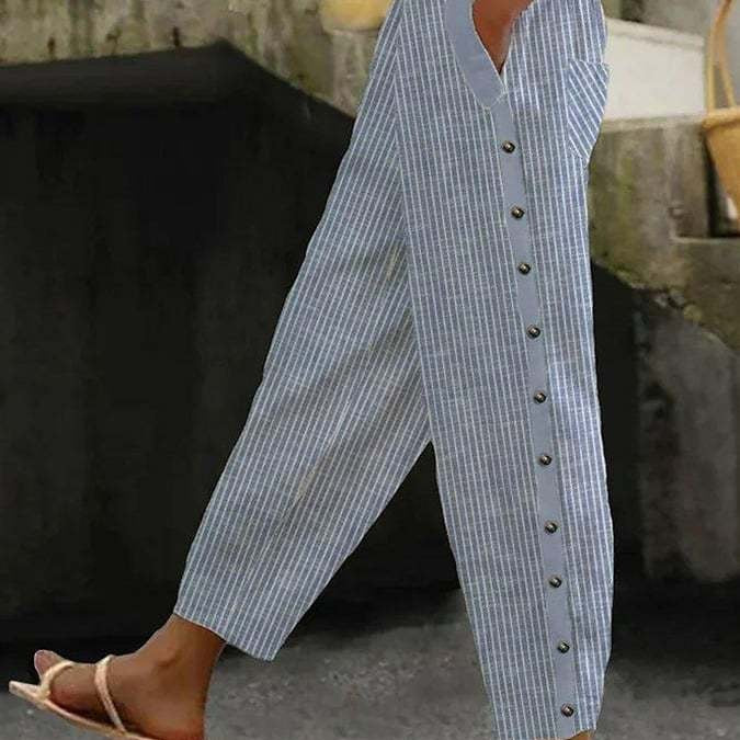 Pantalons culottes pour femmes avec taille élastique haute, fermeture à boutons sur le côté et poches Echoarchiv