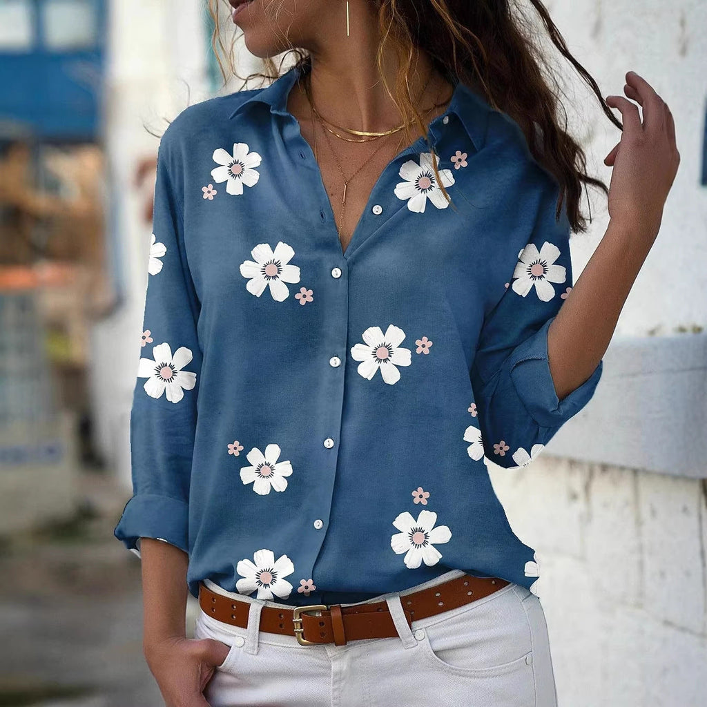Blouse pour femmes avec motif floral, col chemise et coupe décontractée Echoarchiv