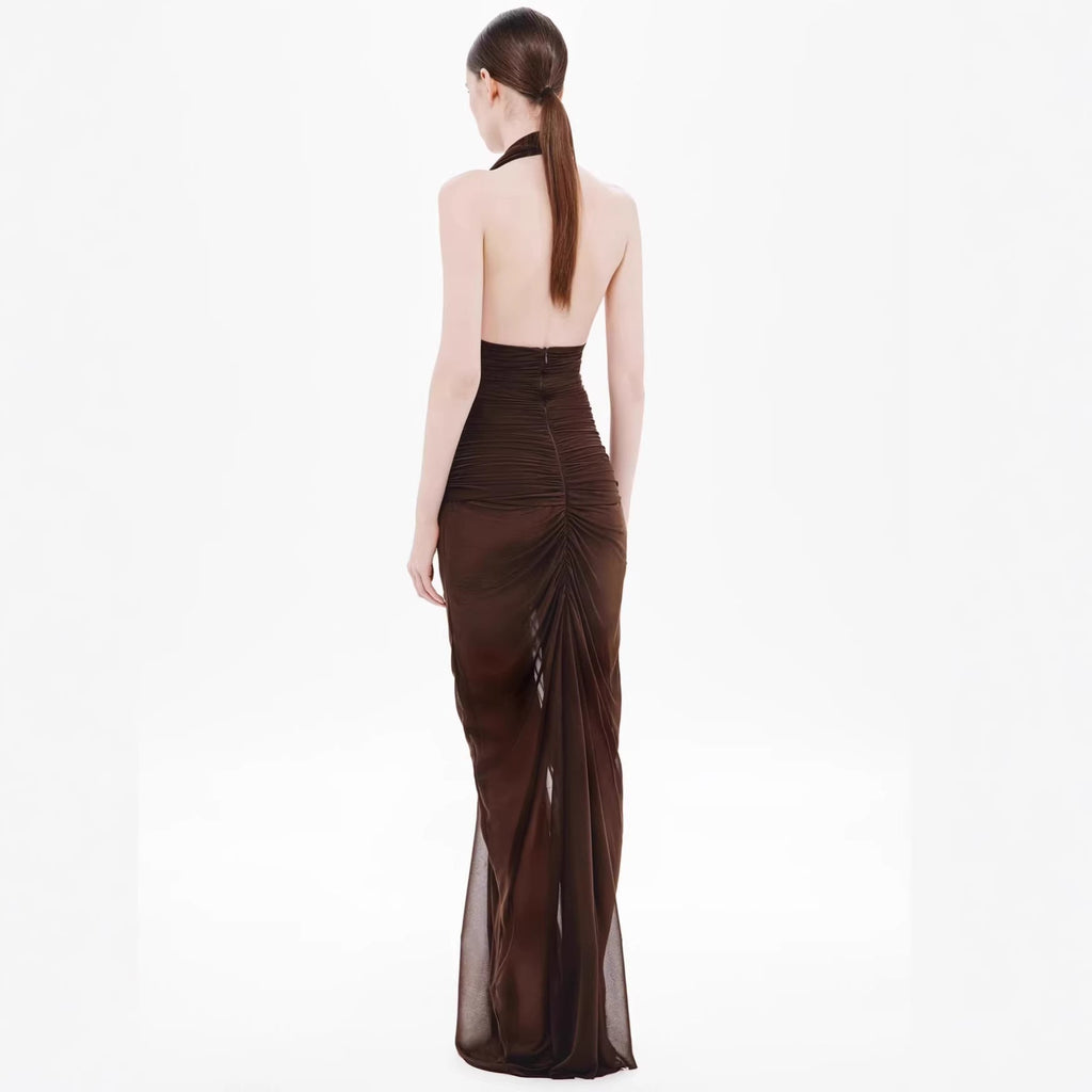 Robe maxi froncée exquise pour femmes avec décolleté en V profond et drapés élégants Heidi-Mode