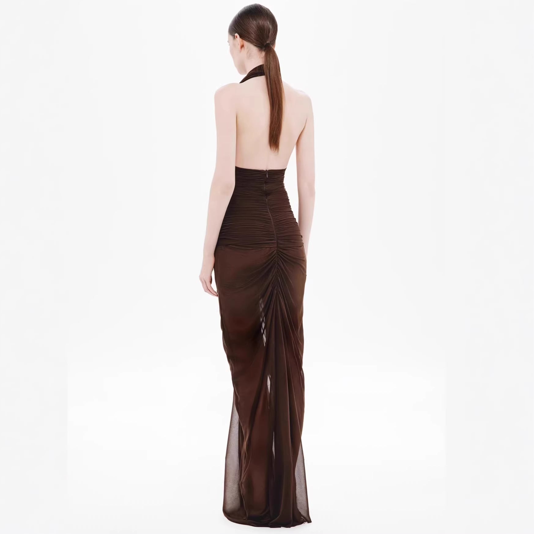 Robe maxi froncée exquise pour femmes avec décolleté en V profond et drapés élégants Heidi-Mode