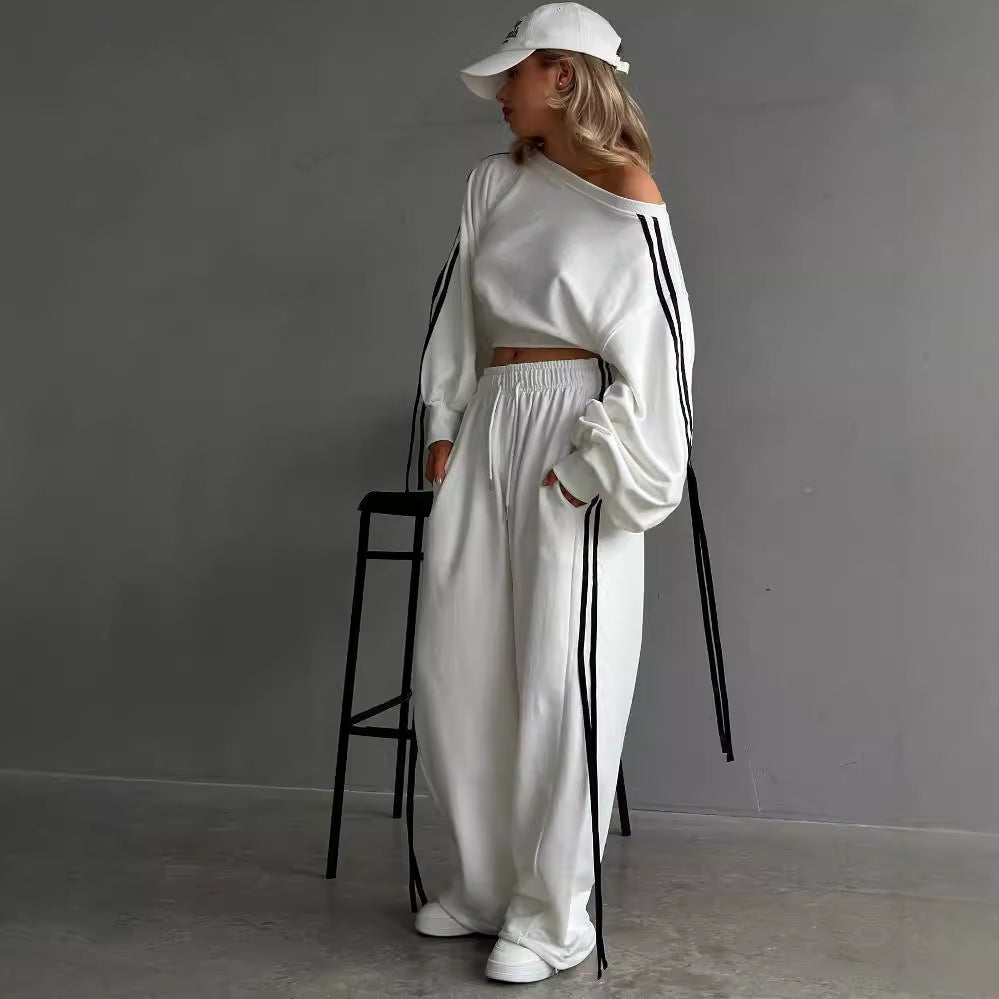 Pantalon de détente large pour femmes avec cordon de serrage, ceinture élastique confortable et coutures décoratives latérales Echo Archiv
