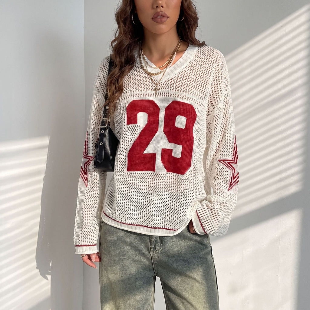 Pull cropped en maille oversize pour femmes avec décolleté en V Echoarchiv