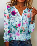 Blouse Longue Florale Femme en Look Chiffon avec Décolleté en V et Silhouette Décontractée Echoarchiv