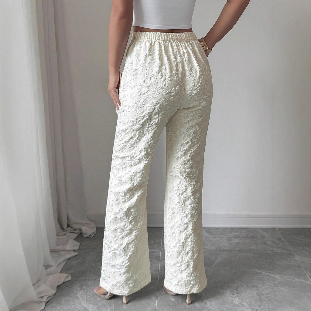Pantalon élégant pour femmes avec une coupe haute et un motif floral R&B
