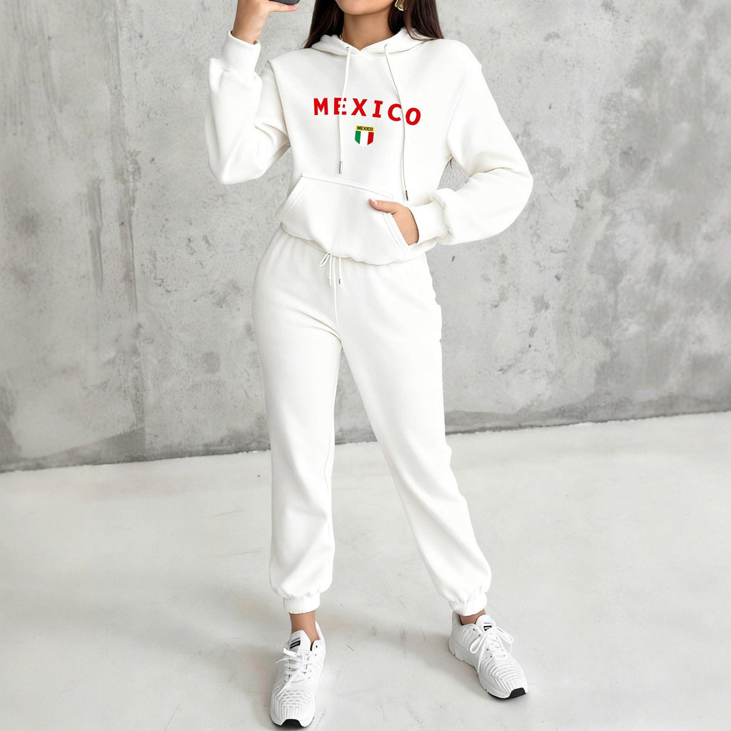 Ensemble de jogging à capuche pour femmes avec sweat à capuche douillet, poche kangourou, doublure douce brossée et impression Mexico - Echo Archiv