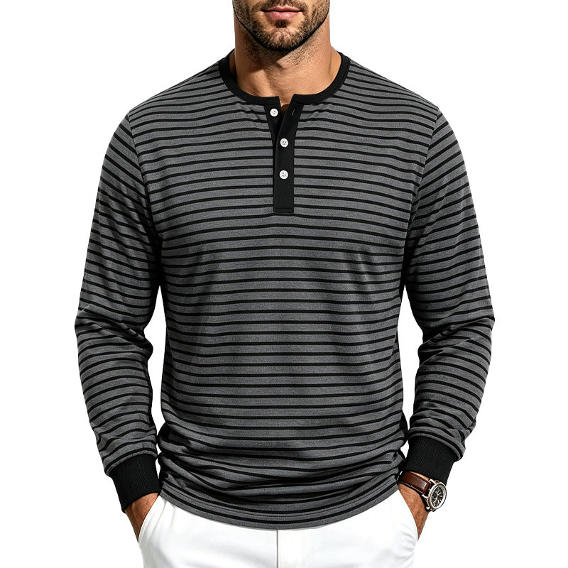 Chemise Henley à manches longues rayée pour hommes en mélange de coton Echoarchiv
