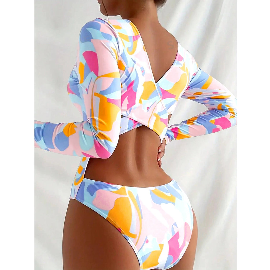 Maillot de bain long à manches pour femmes avec motif coloré Drune