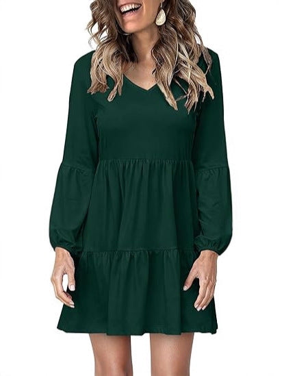 Robe Mini à Volants pour Femmes avec Décolleté en V et Manches Ballon Echoarchiv