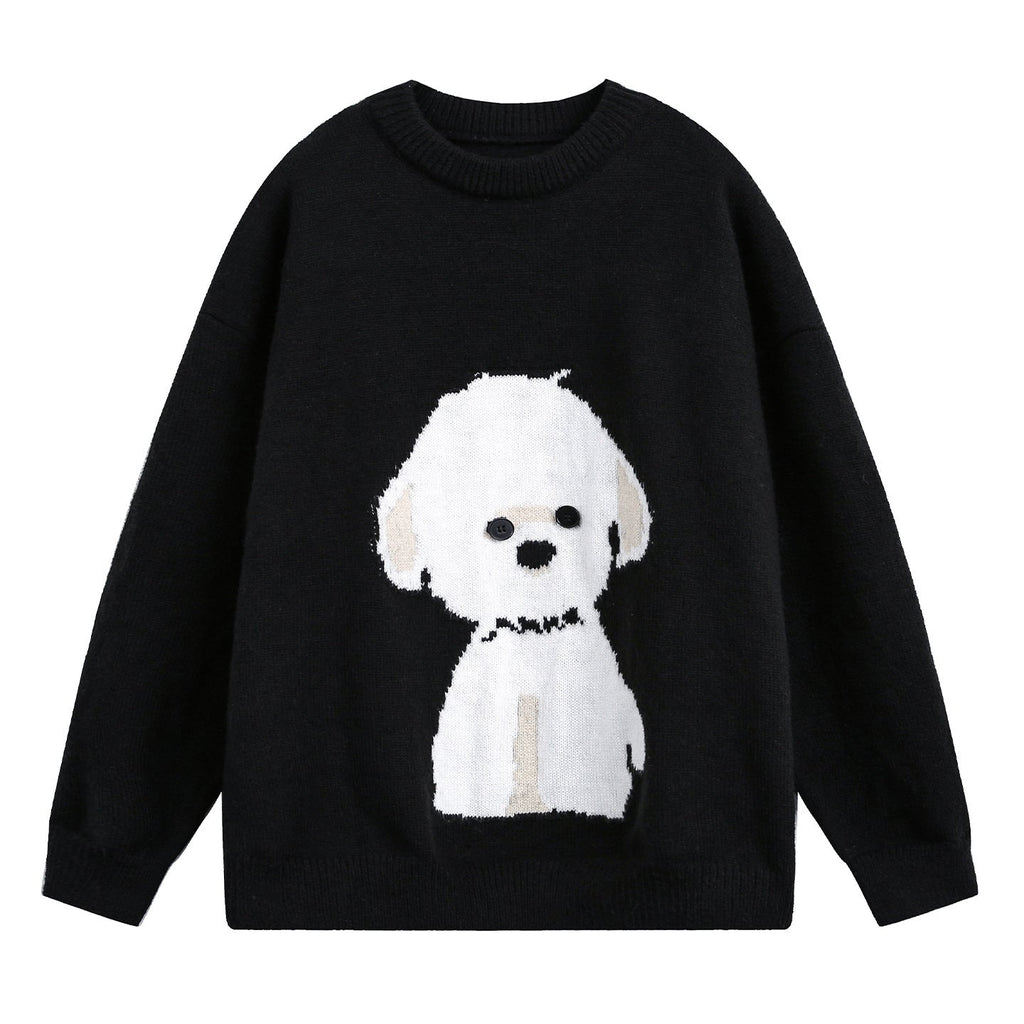 Pull oversized à col rond pour femmes avec motif de chien