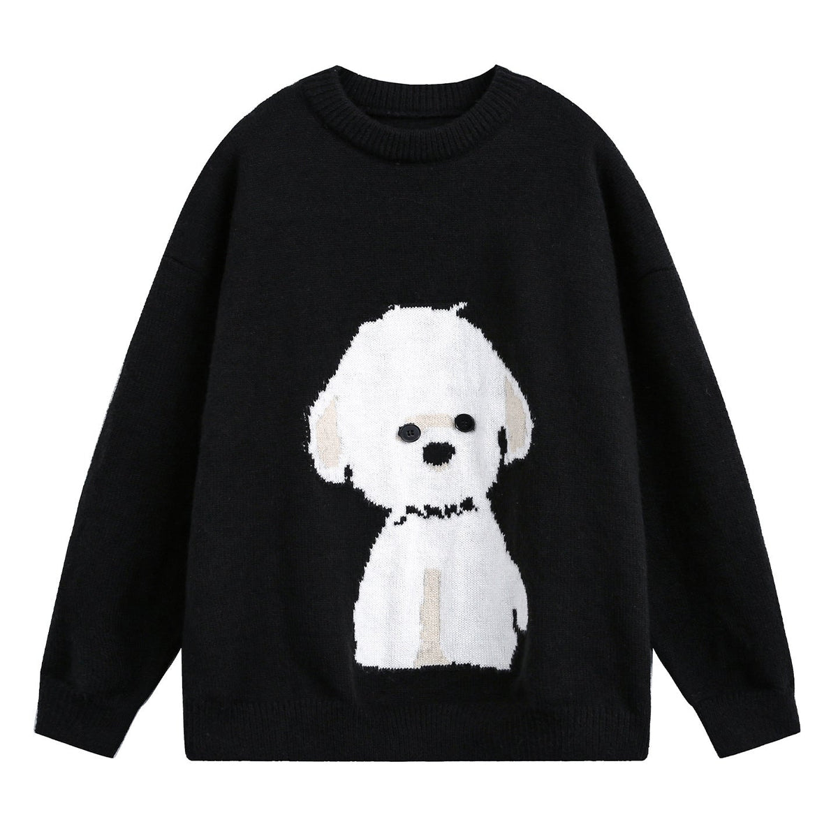 Pull oversized à col rond pour femmes avec motif de chien