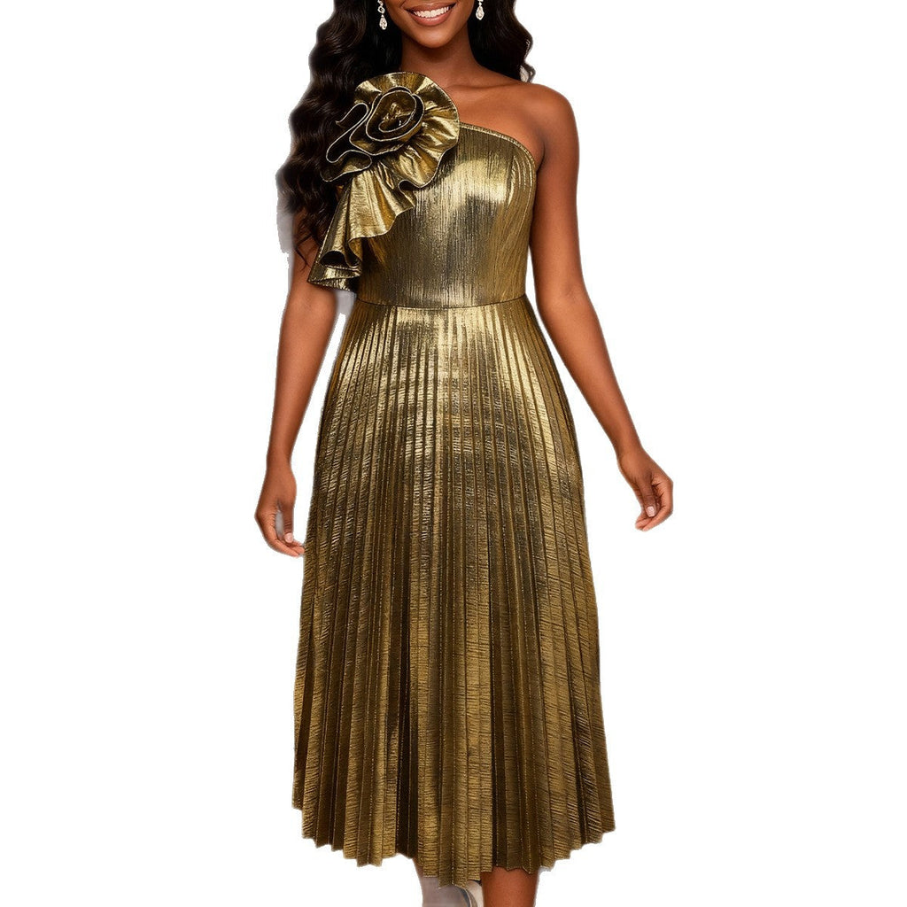 Robe de soirée glamour pour femmes avec design asymétrique et détail de volants décoratifs R&B