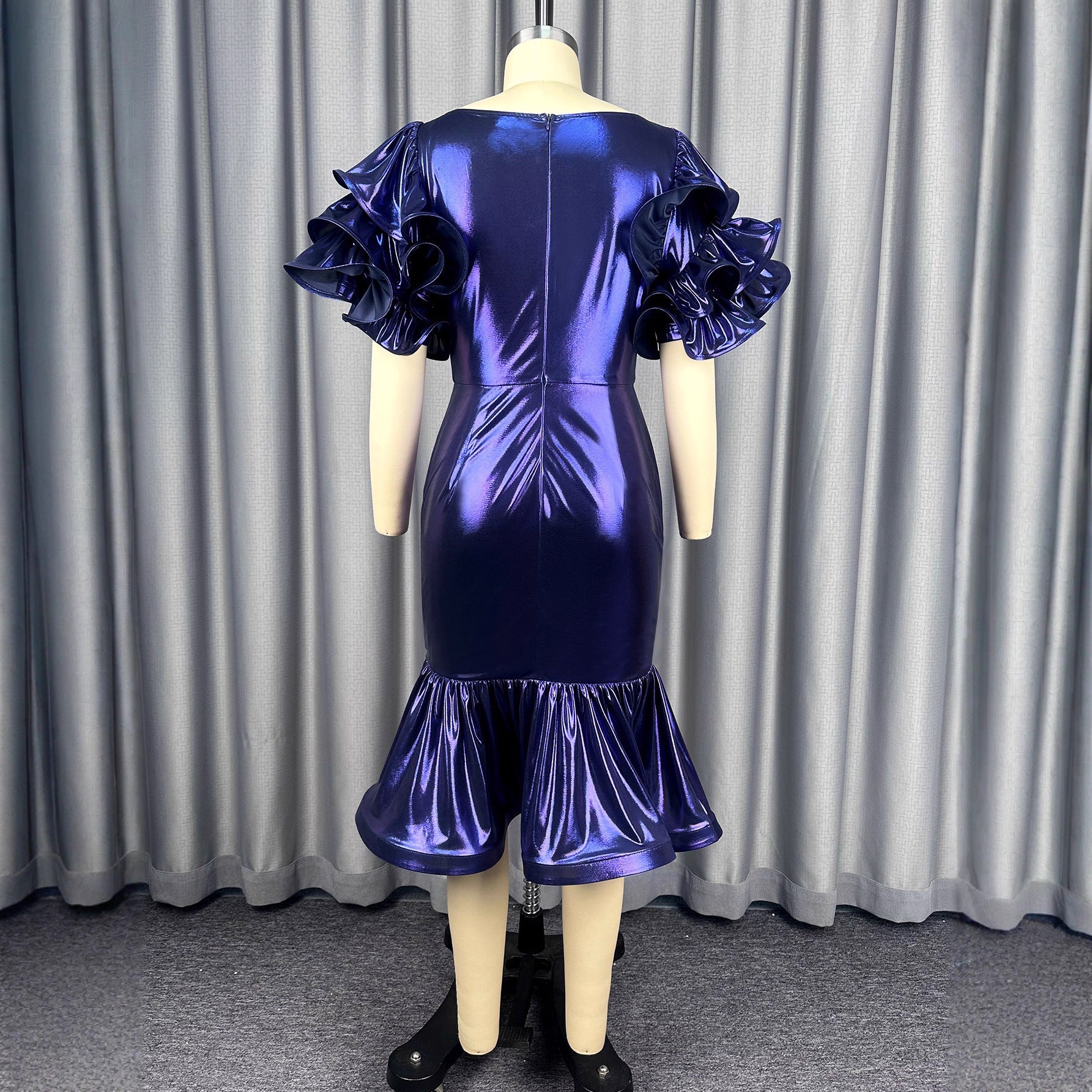Robe de soirée glamour pour femmes avec épaules volumineuses en volants R&B