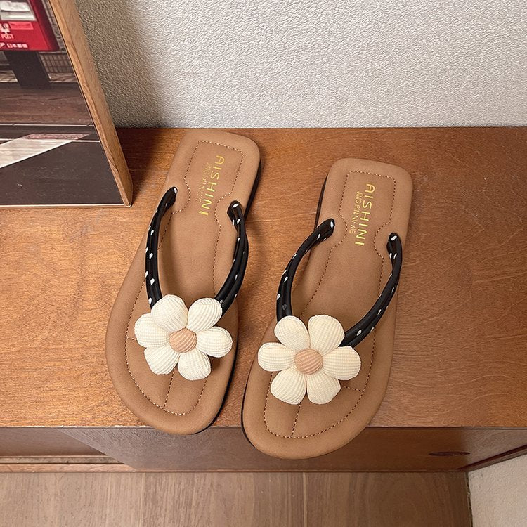 Sandales tendance pour femmes avec application florale décorative R&B