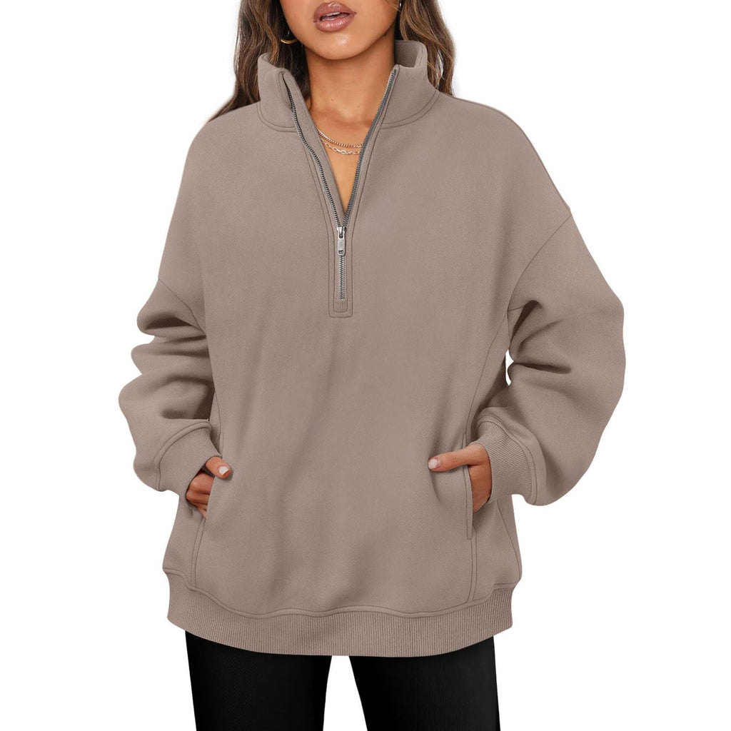 Pull demi-zip oversized pour femmes avec col montant, poche kangourou et bords côtelés Echo Archiv