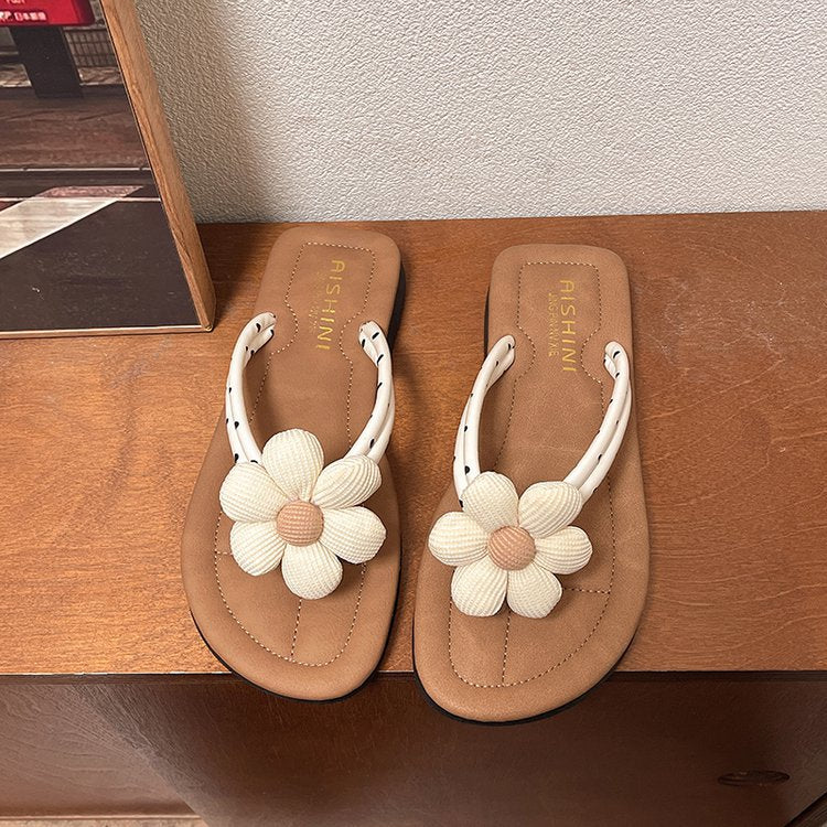 Sandales tendance pour femmes avec application florale décorative R&B