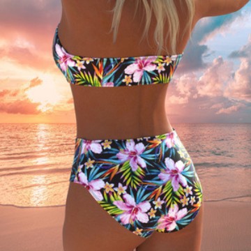 Ensemble de bikini bandeau pour femmes avec culotte taille haute et motif floral tropical R&B