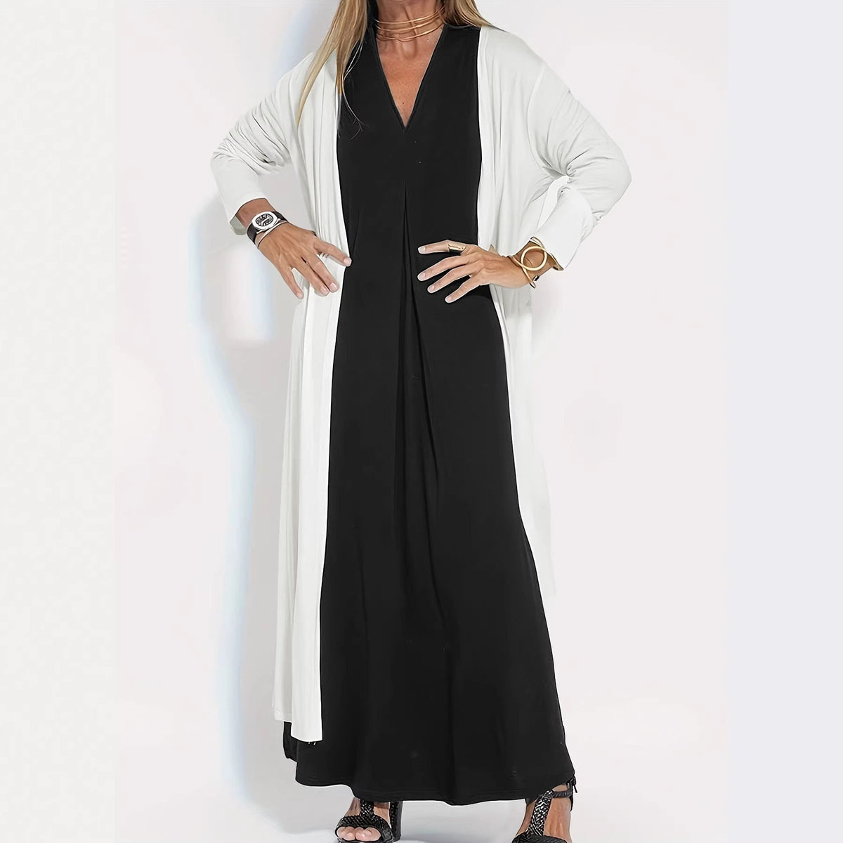Cardigan long ouvert en jersey pour femmes avec poches et drapés fluides Echoarchiv