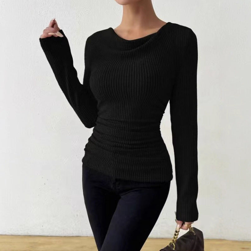 T-shirt long en maille côtelée ajusté pour femmes avec taille froncée Echo Archiv