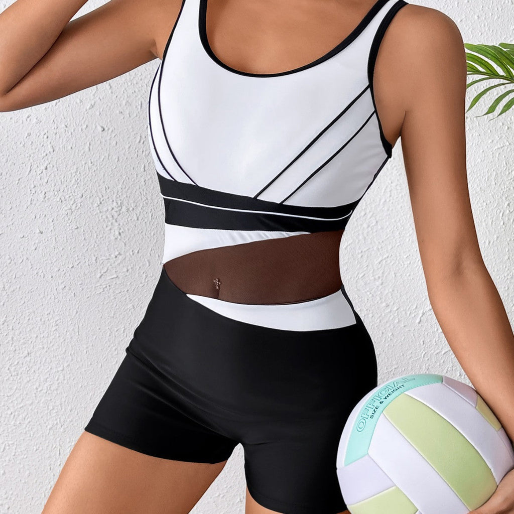 Maillot de bain sportif femme à col haut avec design en maille tendance R&B