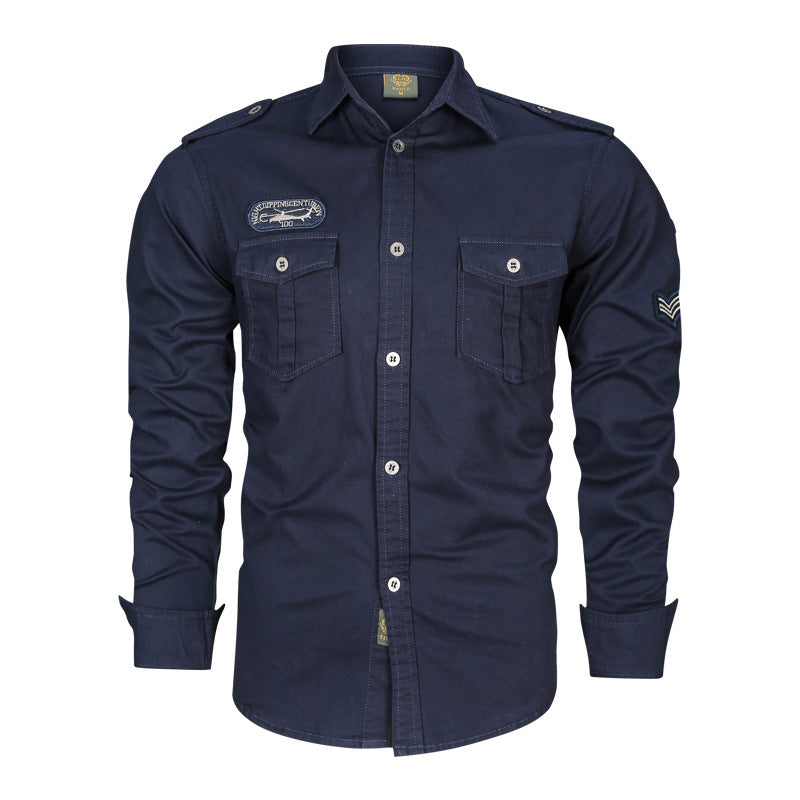Chemise de terrain ajustée pour hommes en twill de coton avec épaulettes, poches poitrine et emblèmes brodés Echo Archiv
