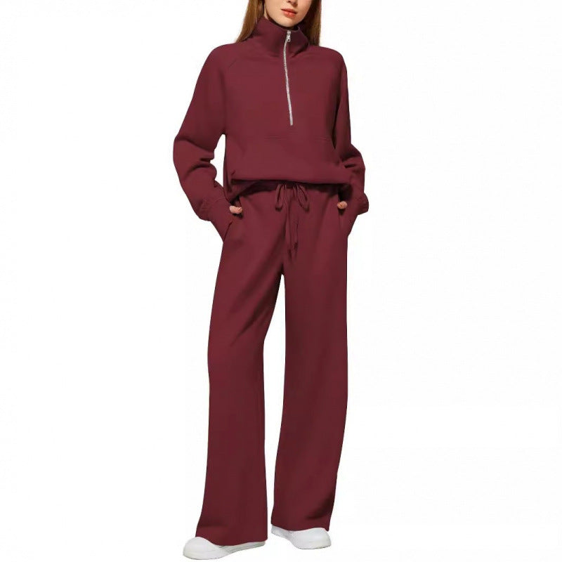 Ensemble de lounge pour femmes en deux parties avec demi-zip, col montant et pantalon palazzo ample Echoarchiv