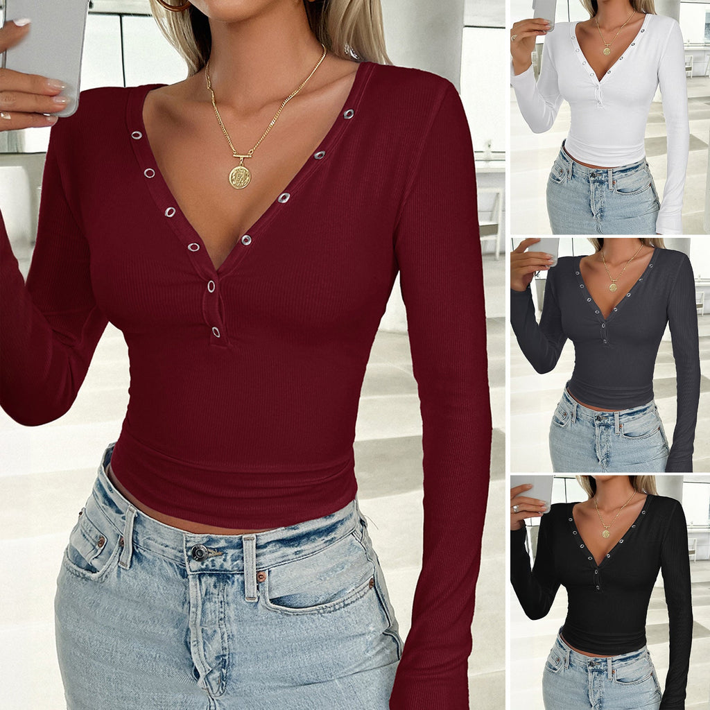 T-shirt à manches longues ajusté en rib avec patte de boutonnage décorative et œillets métalliques Echo Archiv
