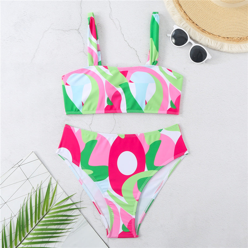 Bikini taille haute pour femmes avec des détails graphiques créatifs R&B