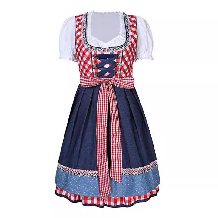Dirndl traditionnel court pour femmes avec décolleté en cœur, corset à lacets et tablier à carreaux Echo Archiv