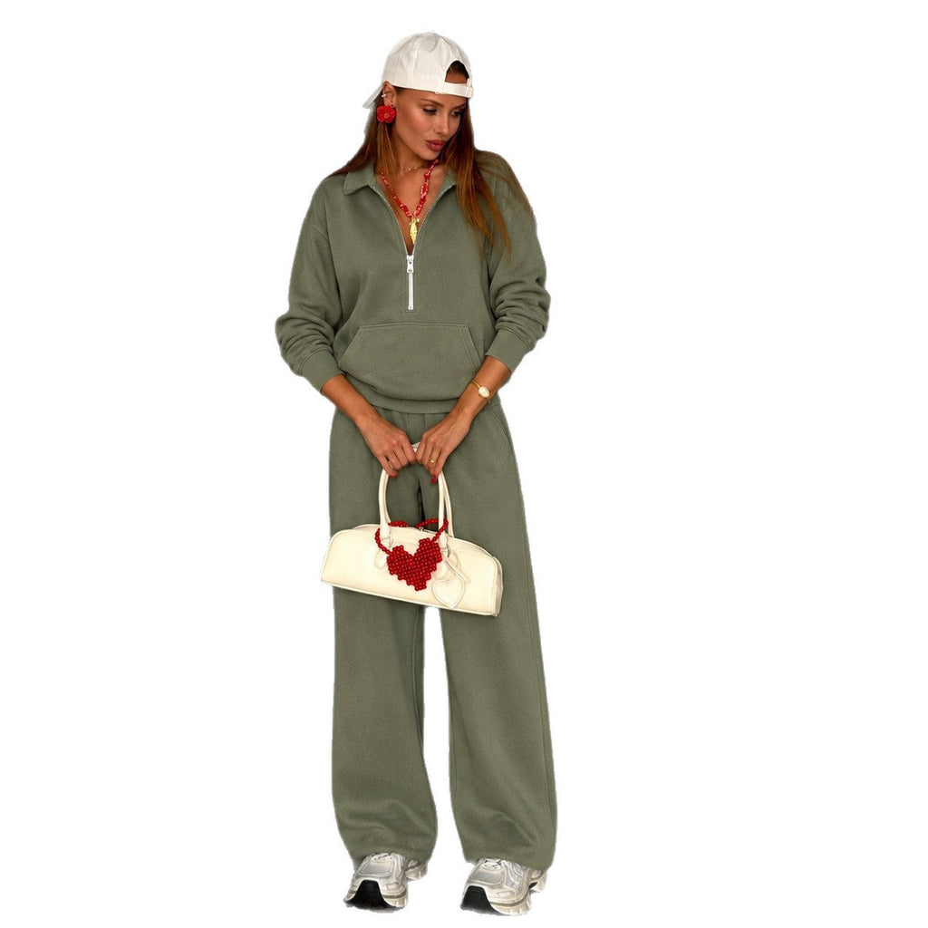 Ensemble de sweat à zip décontracté pour femmes avec col polo et coupe jogger ample Echo Archiv